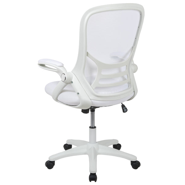 White |#| High Back White Mesh Ergonomic Office Chair with White Frame and Flip-up Arms