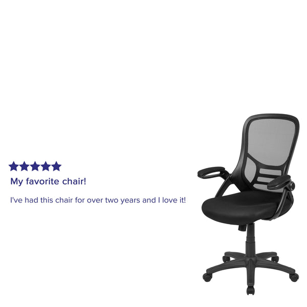 Black |#| High Back Black Mesh Ergonomic Office Chair with Black Frame and Flip-up Arms