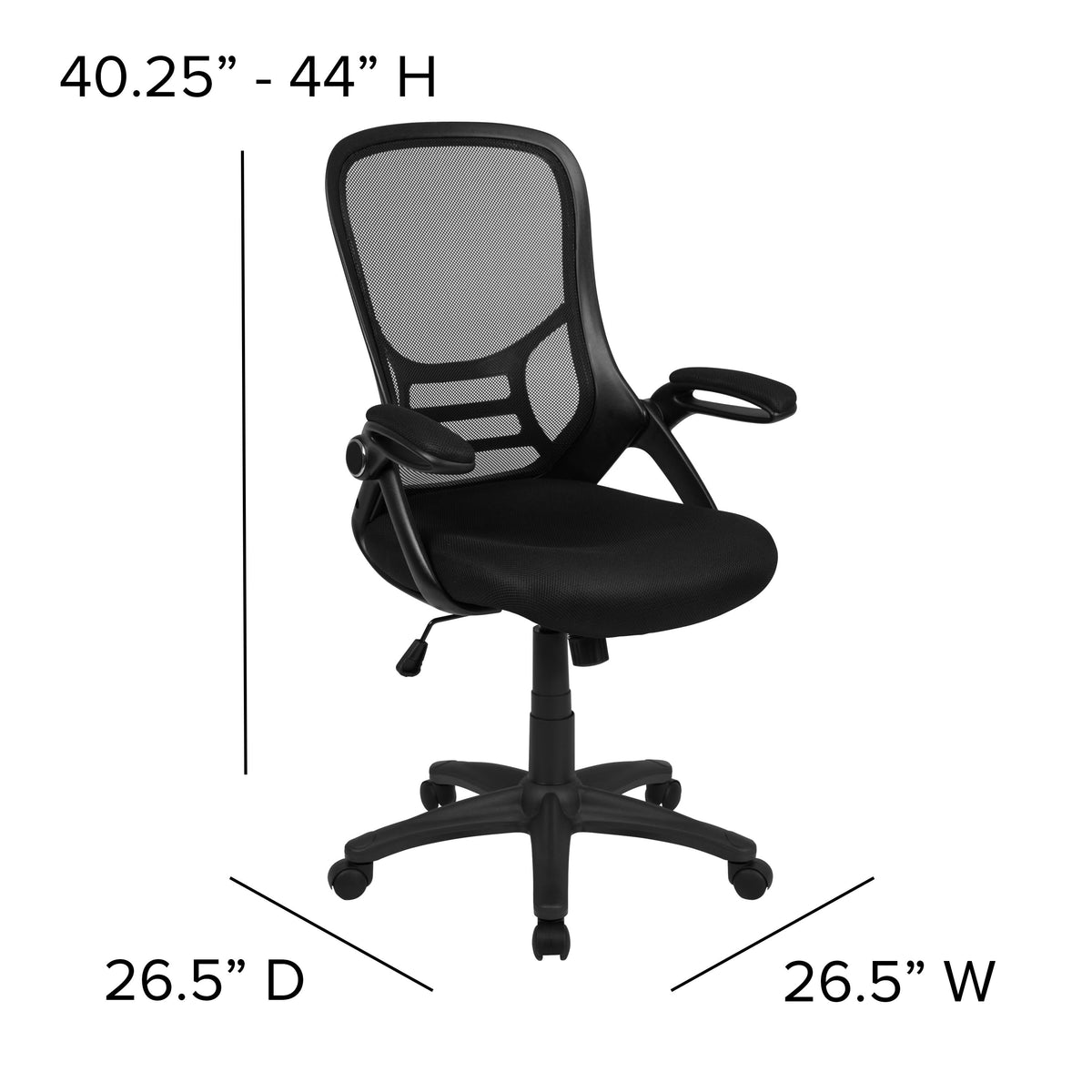 Black |#| High Back Black Mesh Ergonomic Office Chair with Black Frame and Flip-up Arms