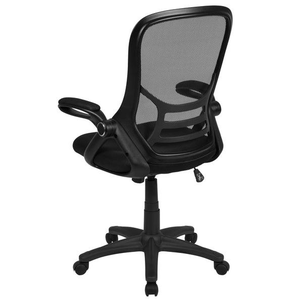 Black |#| High Back Black Mesh Ergonomic Office Chair with Black Frame and Flip-up Arms