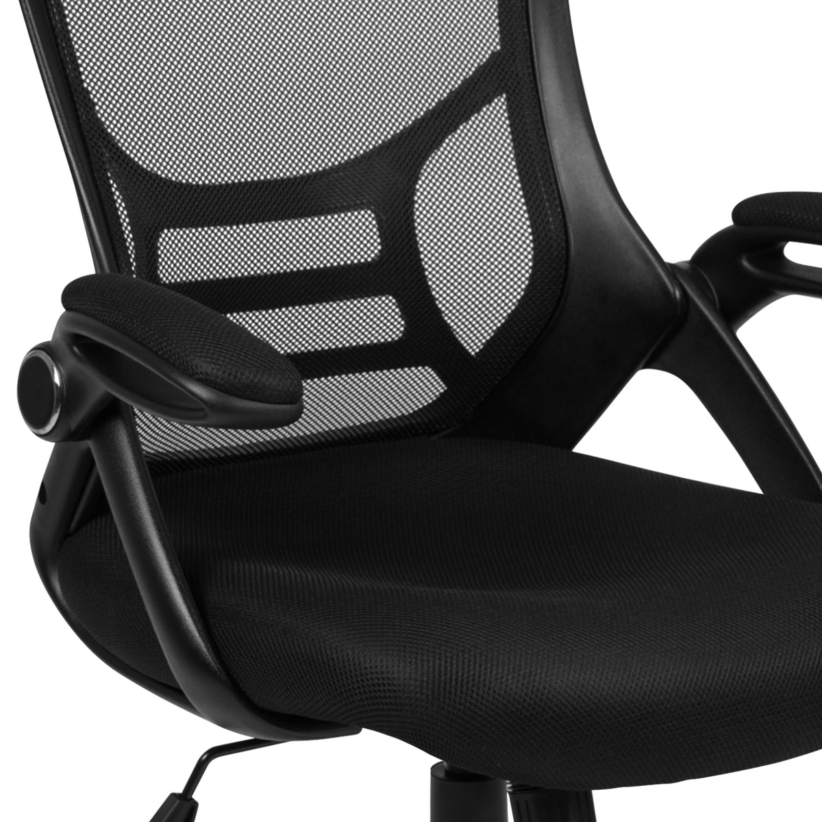 Black |#| High Back Black Mesh Ergonomic Office Chair with Black Frame and Flip-up Arms