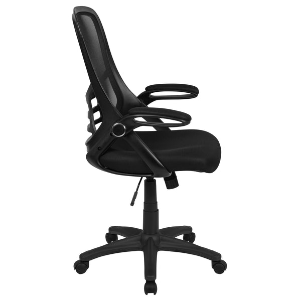 Black |#| High Back Black Mesh Ergonomic Office Chair with Black Frame and Flip-up Arms