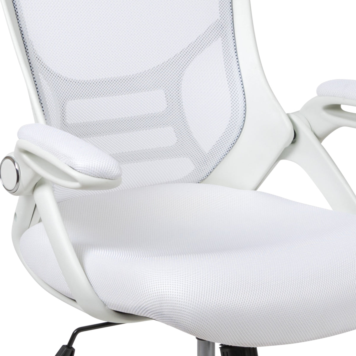 White |#| High Back White Mesh Ergonomic Office Chair with White Frame and Flip-up Arms