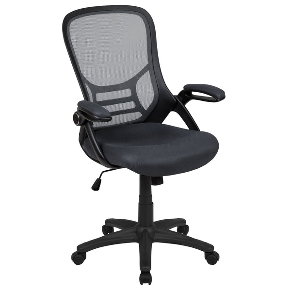 Dark Gray |#| High Back Dark Gray Mesh Ergonomic Office Chair w/ Black Frame and Flip-up Arms