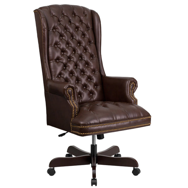 Brown |#| High Back Tufted Brown LeatherSoft Executive Swivel Ergonomic Office Chair