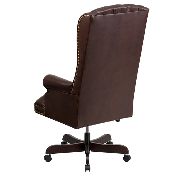 Brown |#| High Back Tufted Brown LeatherSoft Executive Swivel Ergonomic Office Chair