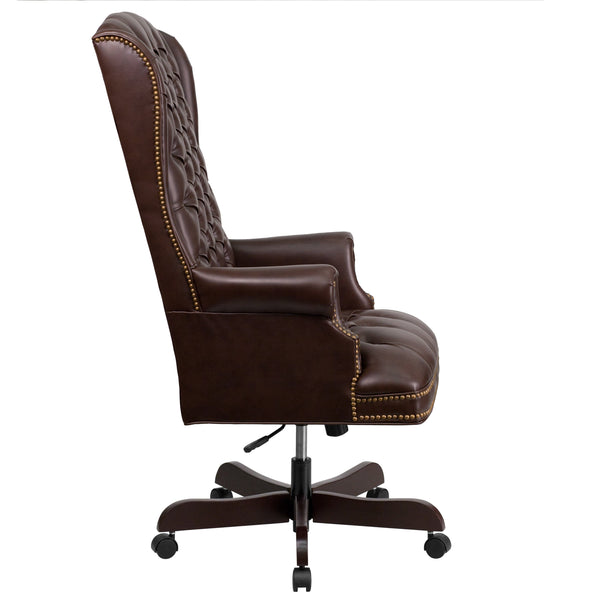 Brown |#| High Back Tufted Brown LeatherSoft Executive Swivel Ergonomic Office Chair