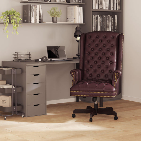 Burgundy |#| High Back Tufted Burgundy LeatherSoft Executive Swivel Ergonomic Office Chair