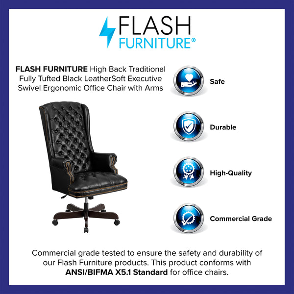 Black |#| High Back Tufted Black LeatherSoft Executive Swivel Ergonomic Office Chair