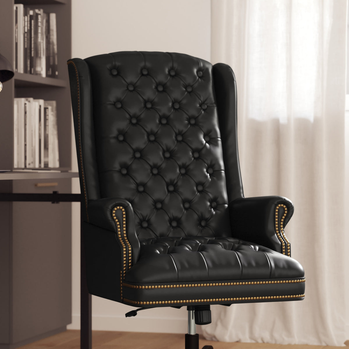 Black |#| High Back Tufted Black LeatherSoft Executive Swivel Ergonomic Office Chair
