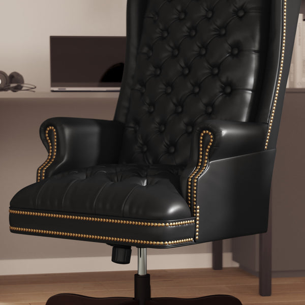 Black |#| High Back Tufted Black LeatherSoft Executive Swivel Ergonomic Office Chair