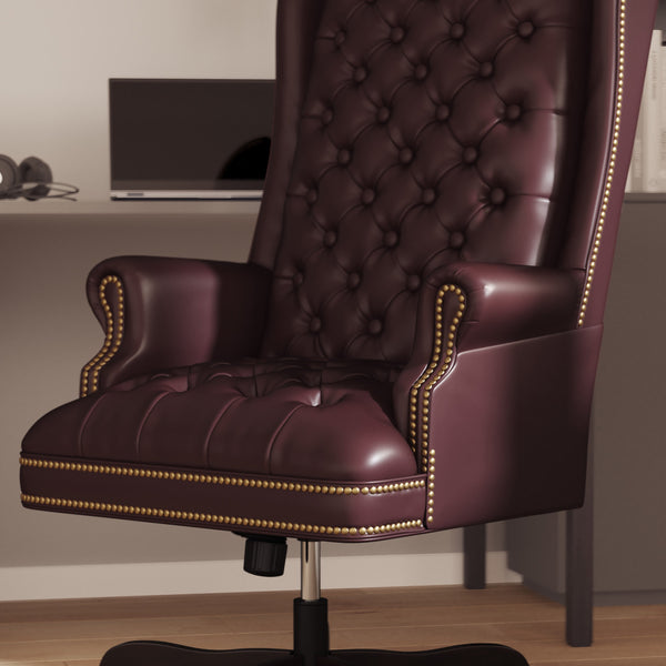 Burgundy |#| High Back Tufted Burgundy LeatherSoft Executive Swivel Ergonomic Office Chair