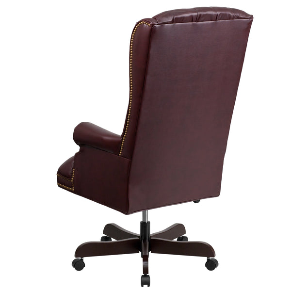 Burgundy |#| High Back Tufted Burgundy LeatherSoft Executive Swivel Ergonomic Office Chair