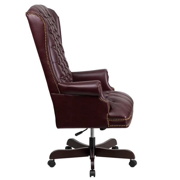 Burgundy |#| High Back Tufted Burgundy LeatherSoft Executive Swivel Ergonomic Office Chair