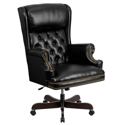 High Back Traditional Tufted LeatherSoft Executive Swivel Ergonomic Office Chair with Oversized Headrest and Nail Trim Arms