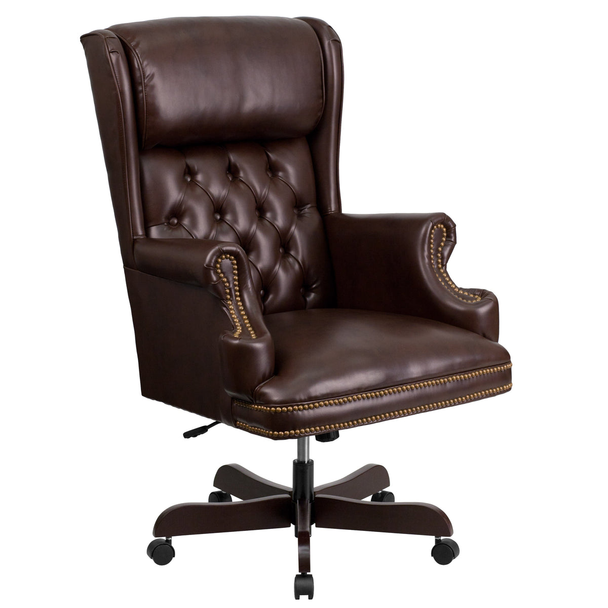 Brown |#| High Back Tufted Brown LeatherSoft Ergonomic Office Chair w/Oversized Headrest