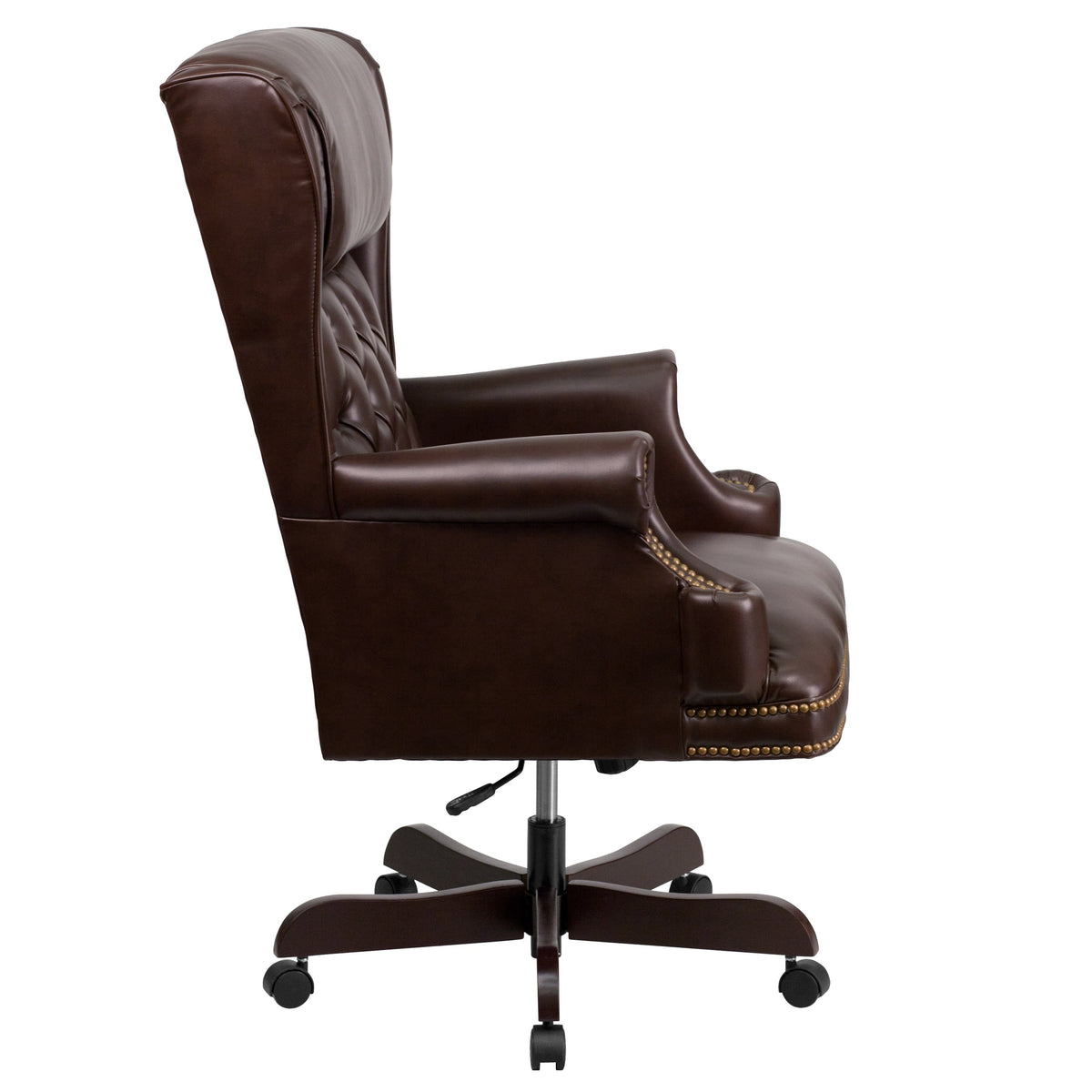 Brown |#| High Back Tufted Brown LeatherSoft Ergonomic Office Chair w/Oversized Headrest