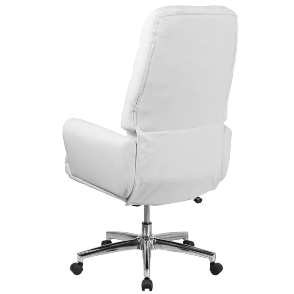 White |#| High Back Traditional Tufted White LeatherSoft Executive Swivel Office Chair