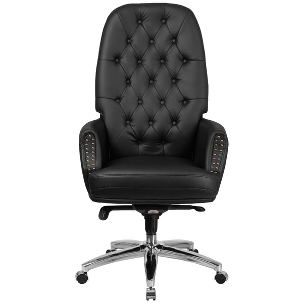 Black |#| High Back Tufted Black LeatherSoft Multifunction Ergonomic Office Chair w/Arms