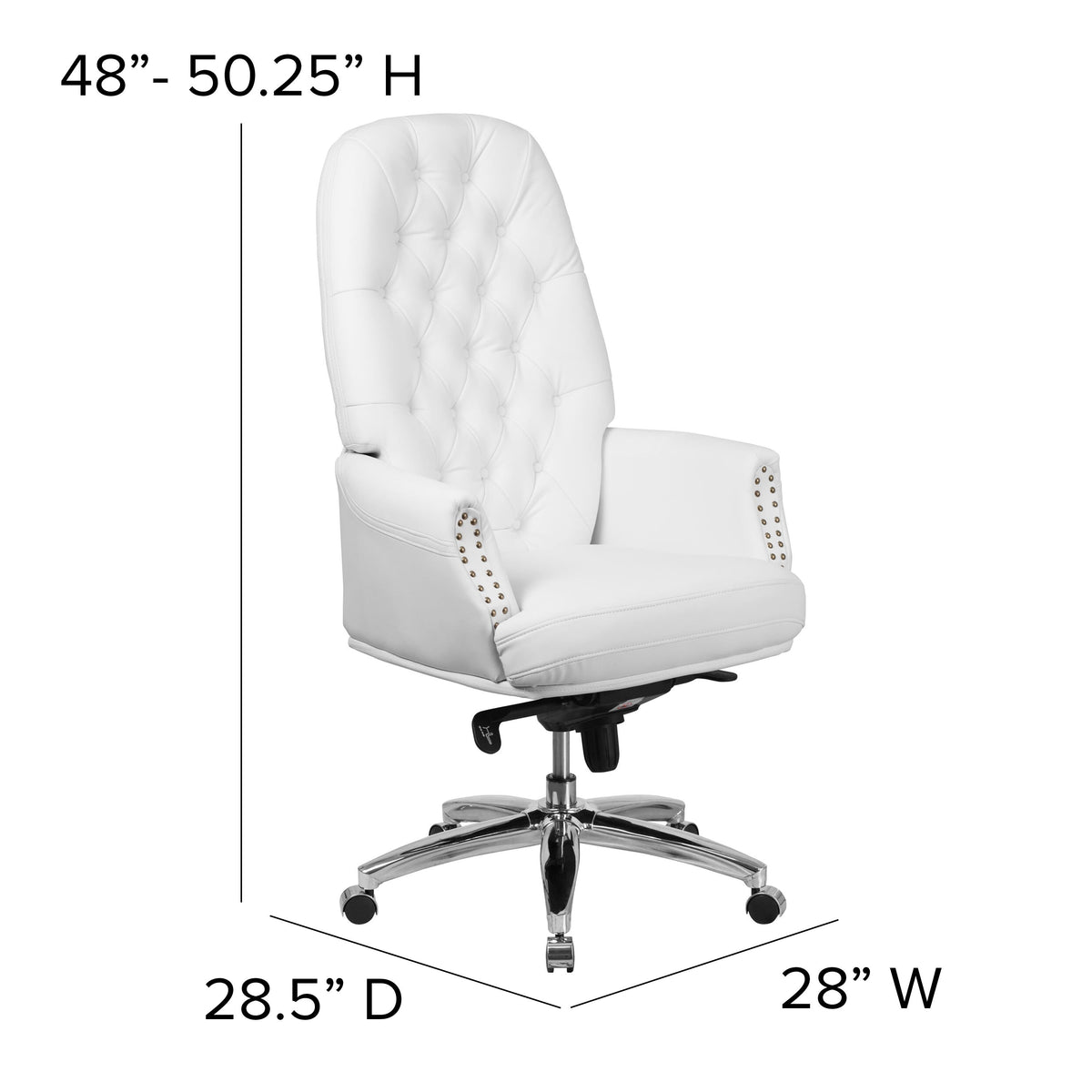 White |#| High Back Tufted White LeatherSoft Multifunction Ergonomic Office Chair w/Arms