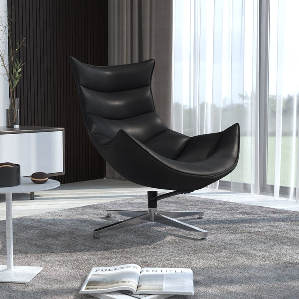 Black |#| Black LeatherSoft Upholstered Swivel Cocoon Chair w/Integrated Curved Arms