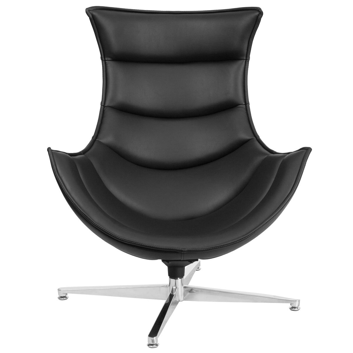 Black |#| Black LeatherSoft Upholstered Swivel Cocoon Chair w/Integrated Curved Arms