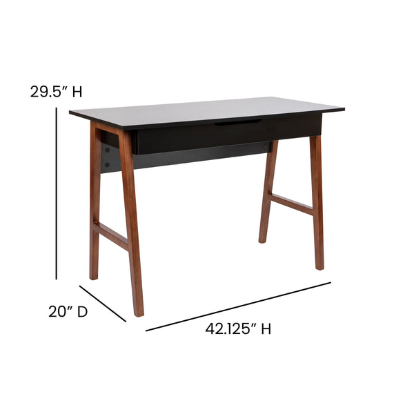 Black Top/Walnut Frame |#| Home Office Writing Computer Desk with Drawer - Table Desk, Black/Walnut