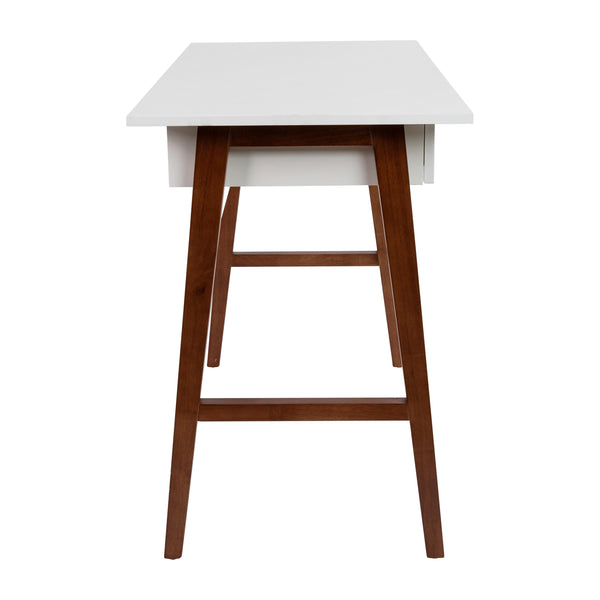 White Top/Walnut Frame |#| Home Office Writing Computer Desk with Drawer - Table Desk, White/Walnut