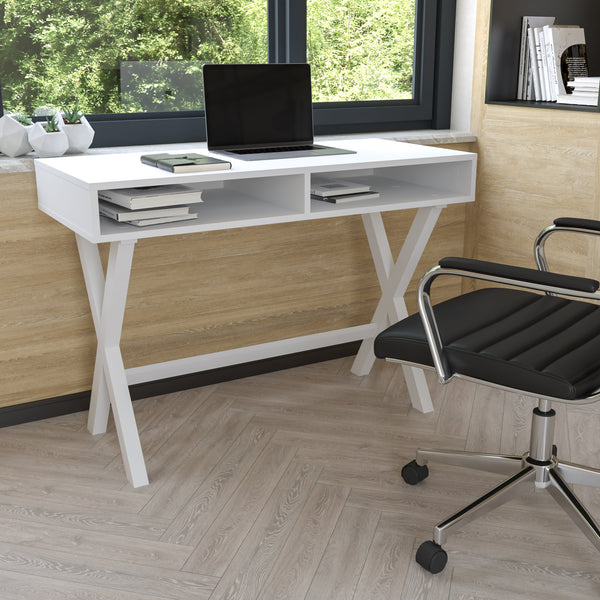 White |#| Home Office Writing Computer Desk with Open Storage - Bedroom Desk, White