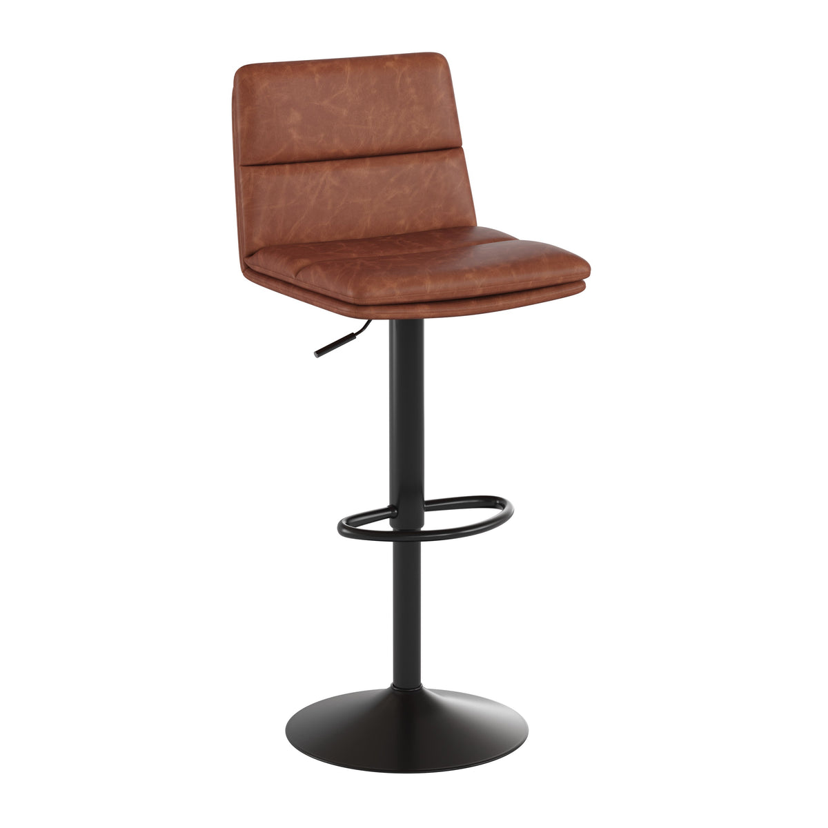 Cognac |#| Set of 2 Commercial Armless Adjustable Height Barstools in Cognac LeatherSoft