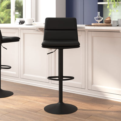 Hughes Commercial Grade Modern Adjustable Height LeatherSoft Channel Stitched Barstools, Set of 2 - View 2
