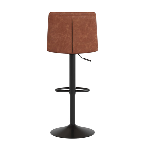 Cognac |#| Set of 2 Commercial Armless Adjustable Height Barstools in Cognac LeatherSoft