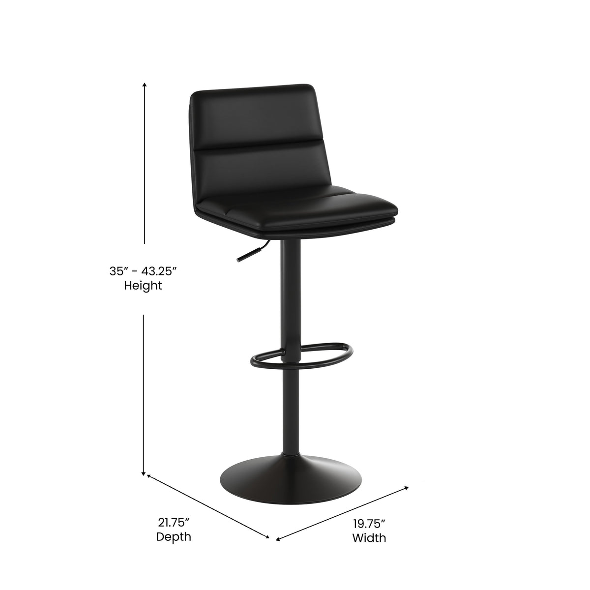 Black |#| Set of 2 Commercial Armless Adjustable Height Barstools in Black LeatherSoft