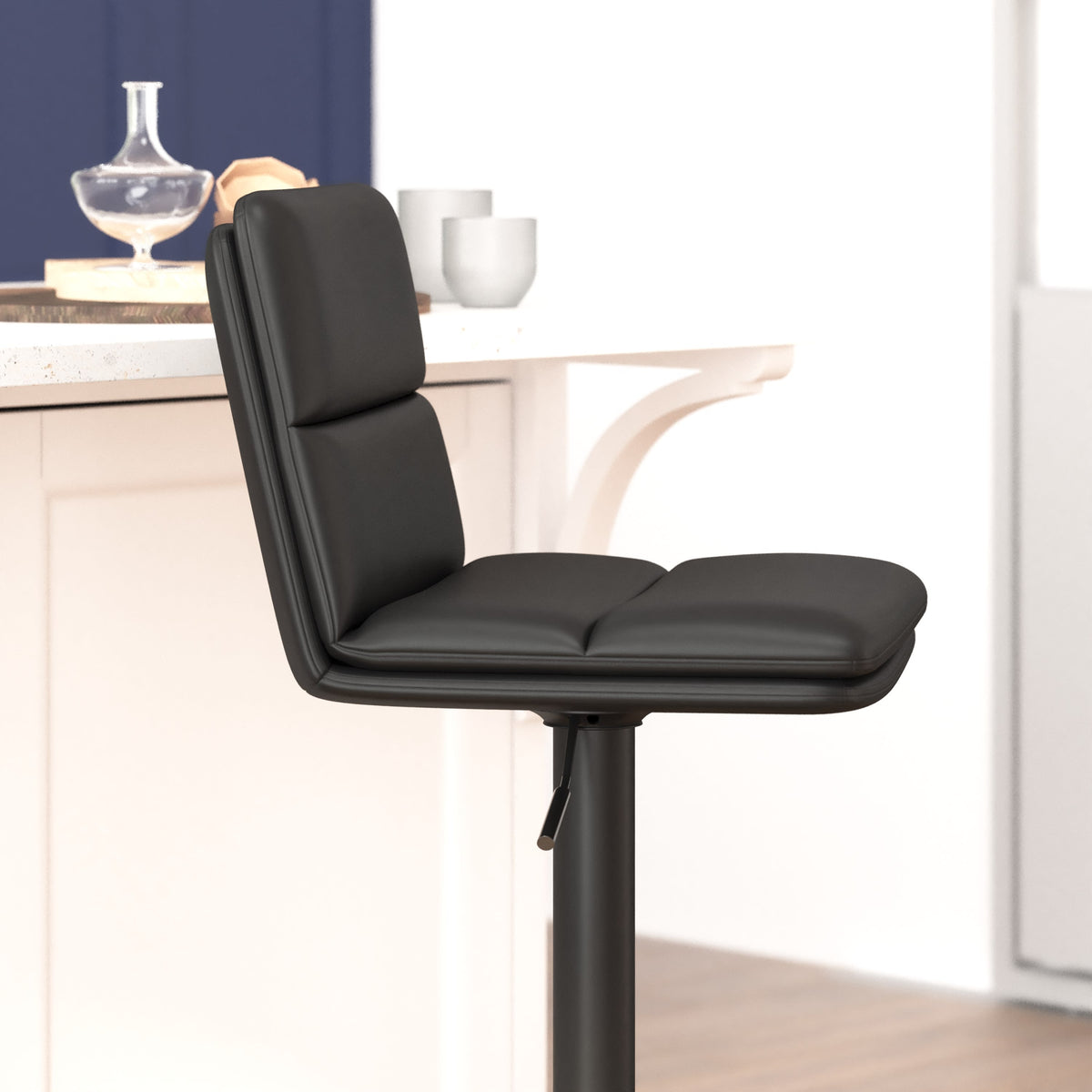 Black |#| Set of 2 Commercial Armless Adjustable Height Barstools in Black LeatherSoft