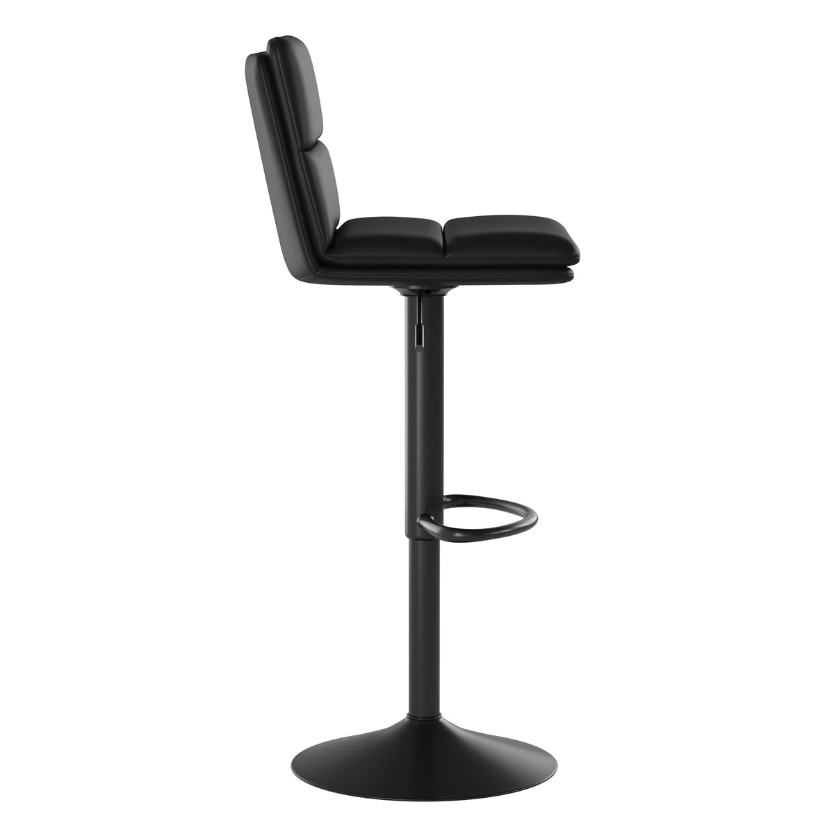 Black |#| Set of 2 Commercial Armless Adjustable Height Barstools in Black LeatherSoft