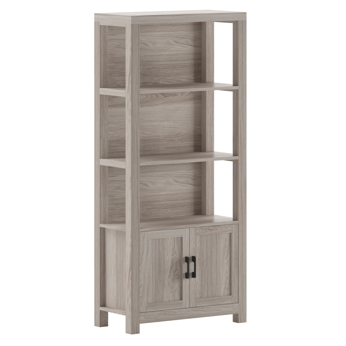 Gray Frame/Oil Rubbed Bronze Hardware |#| Gray 4 Tier Shaker Style Bookcase with Cabinet and Oil Rubbed Bronze Hardware