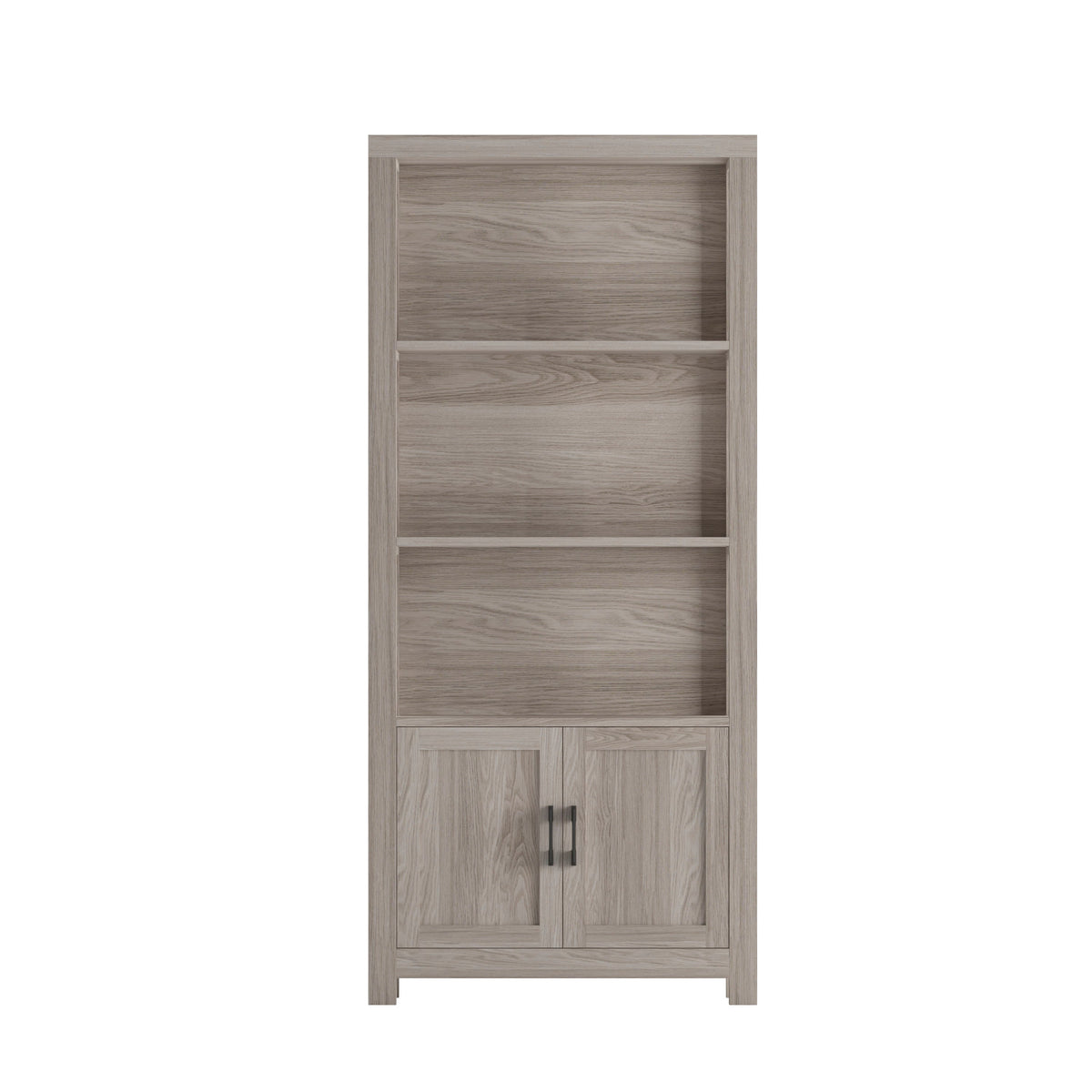 Gray Frame/Oil Rubbed Bronze Hardware |#| Gray 4 Tier Shaker Style Bookcase with Cabinet and Oil Rubbed Bronze Hardware