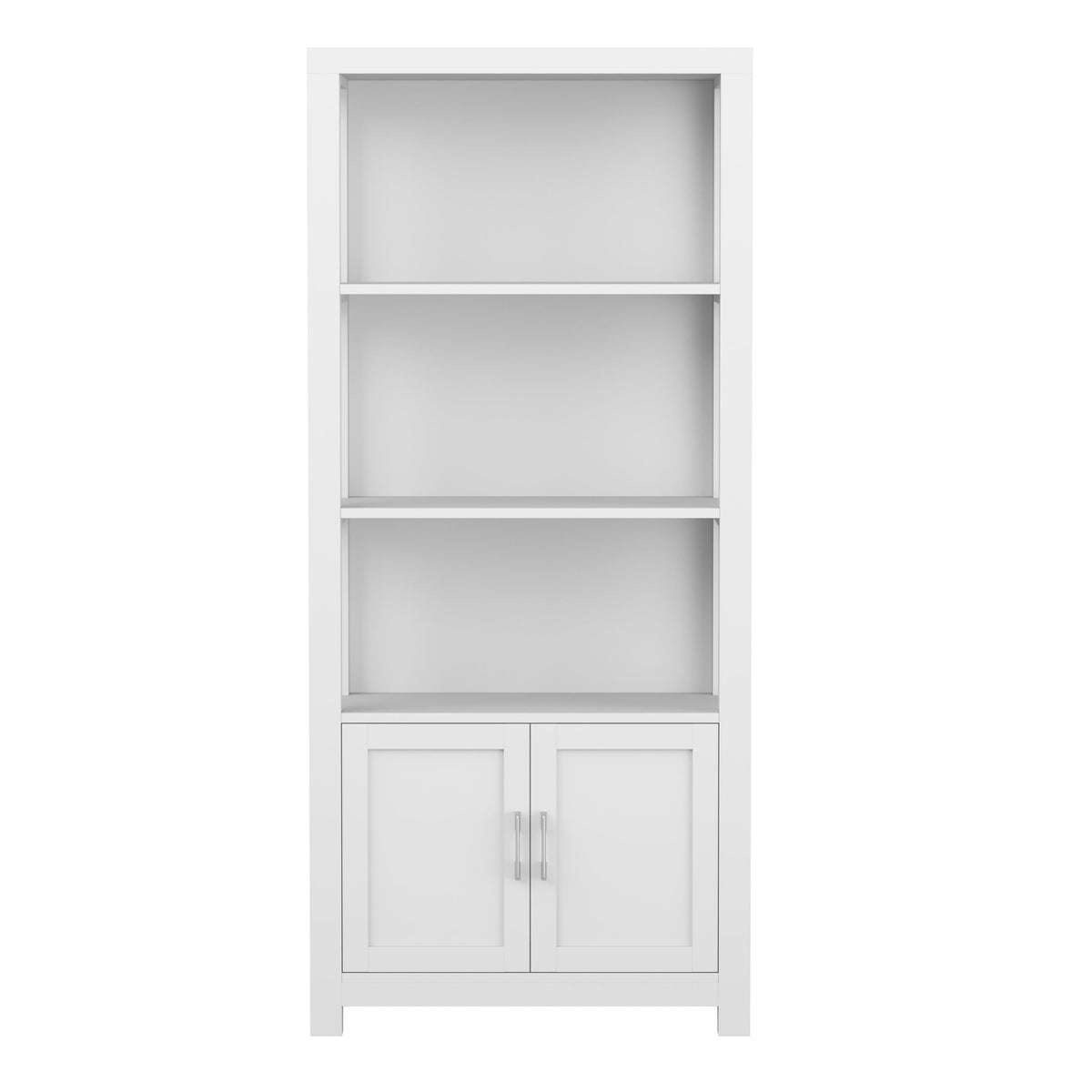 Gray Frame/Brushed Nickel Hardware |#| Gray 4 Tier Shaker Style Bookcase with Cabinet and Brushed Nickel Hardware