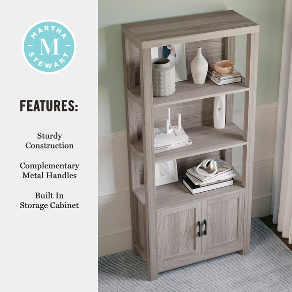 Gray Frame/Oil Rubbed Bronze Hardware |#| Gray 4 Tier Shaker Style Bookcase with Cabinet and Oil Rubbed Bronze Hardware