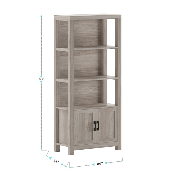 Gray Frame/Oil Rubbed Bronze Hardware |#| Gray 4 Tier Shaker Style Bookcase with Cabinet and Oil Rubbed Bronze Hardware