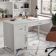 Gray Frame/Brushed Nickel Hardware |#| Gray Shaker Style Home Office Desk with Storage and Brushed Nickel Hardware