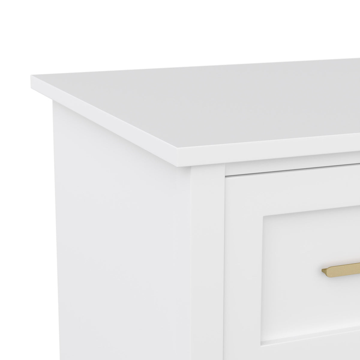 White Frame/Polished Brass Hardware |#| White Shaker Style Home Office Desk with Storage and Polished Brass Hardware