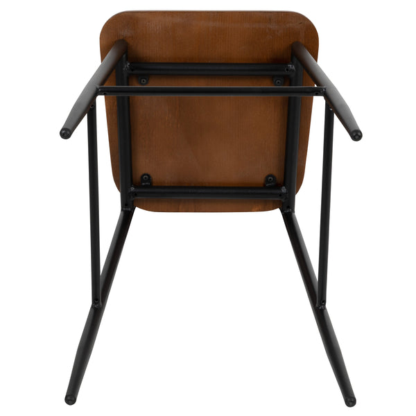 Industrial Barstool with Gunmetal Steel Frame and Rustic Wood Seat