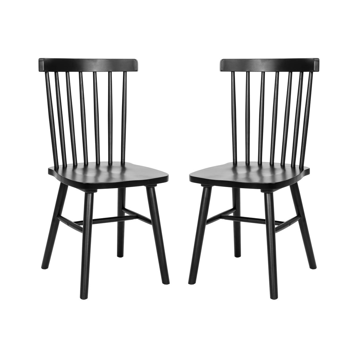 Black |#| Windsor Style Commercial Solid Wood Spindle Back Dining Chairs in Black-Set of 2