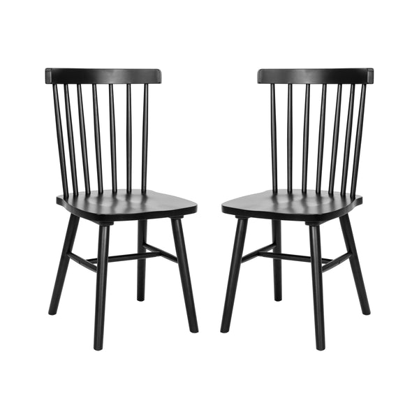 Black |#| Windsor Style Commercial Solid Wood Spindle Back Dining Chairs in Black-Set of 2