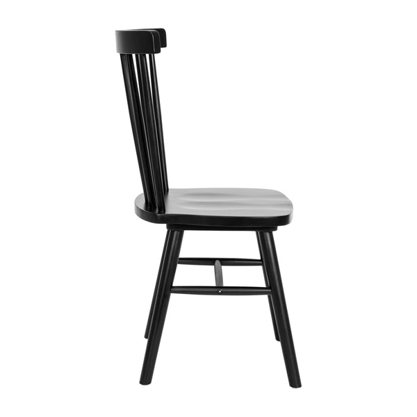 Black |#| Windsor Style Commercial Solid Wood Spindle Back Dining Chairs in Black-Set of 2