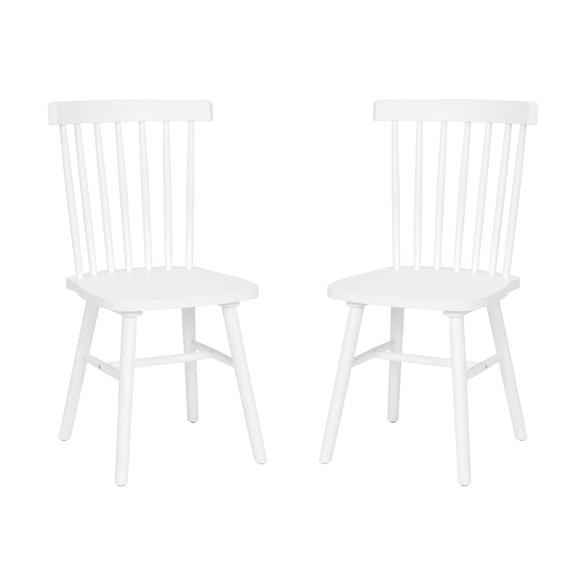 White |#| Windsor Style Commercial Solid Wood Spindle Back Dining Chairs in White-Set of 2