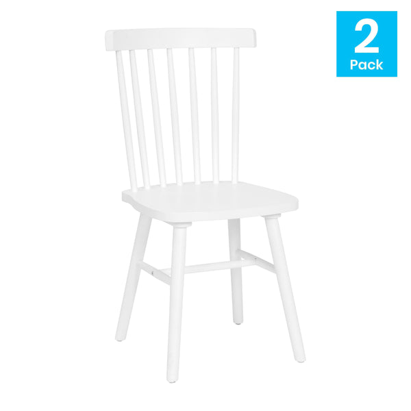 White |#| Windsor Style Commercial Solid Wood Spindle Back Dining Chairs in White-Set of 2