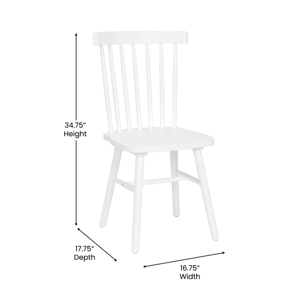 White |#| Windsor Style Commercial Solid Wood Spindle Back Dining Chairs in White-Set of 2