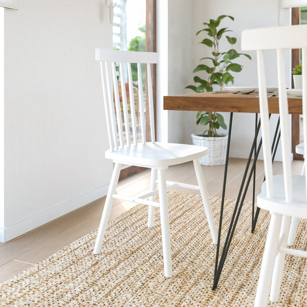 White |#| Windsor Style Commercial Solid Wood Spindle Back Dining Chairs in White-Set of 2